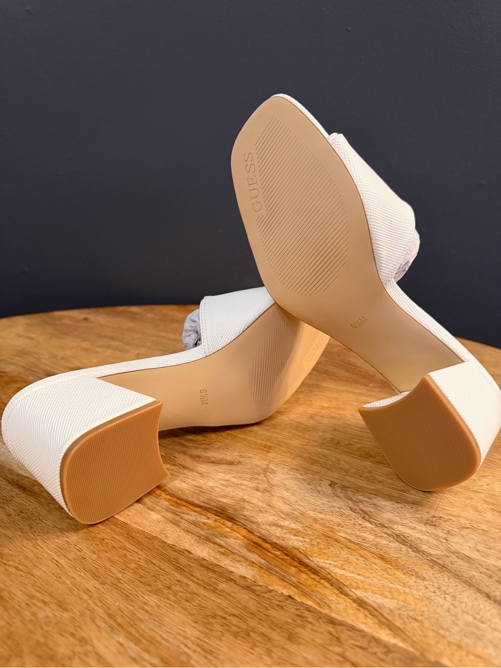 GUESS White Slide Mules with Gold G Logo - Picture 7 of 10